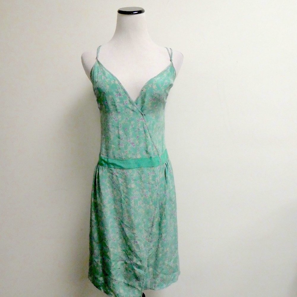 Zadig & Voltaire turquoise spaghetti strap floral silk wrap dress XS 34